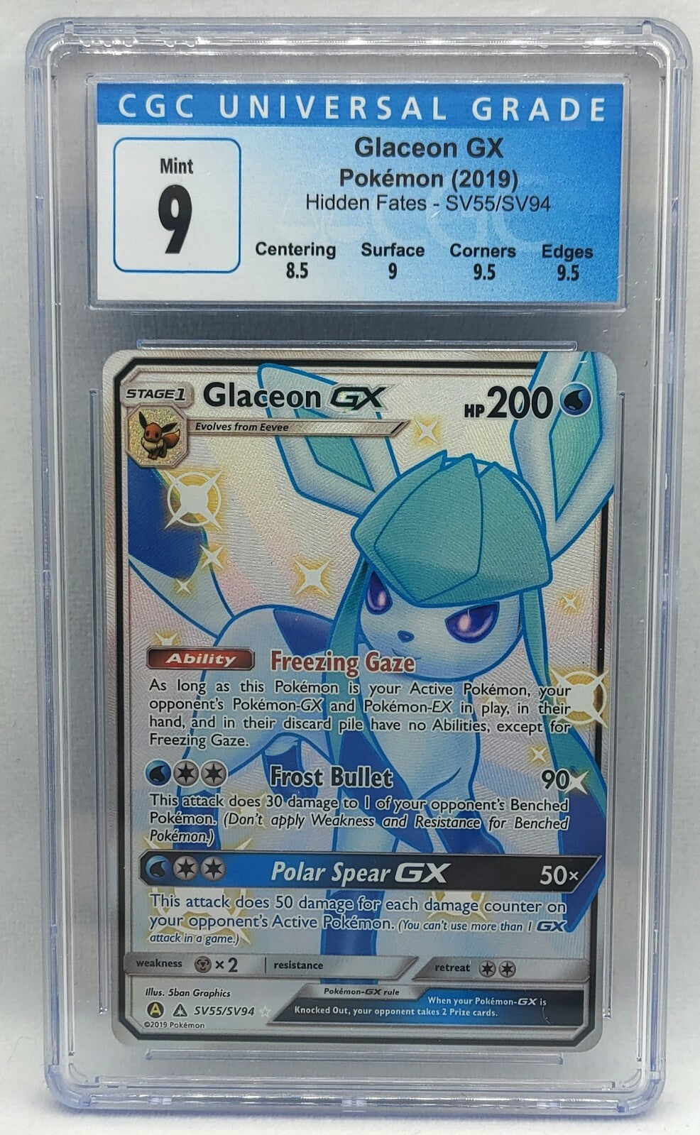 Pokemon - Glaceon GX CGC 9 SV55/SV94 Hidden Fates